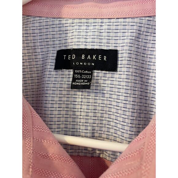 Ted Baker Men's 15.5-32/33 Dress Shirt Pink Stripe Button Down Business Office - Picture 4 of 6